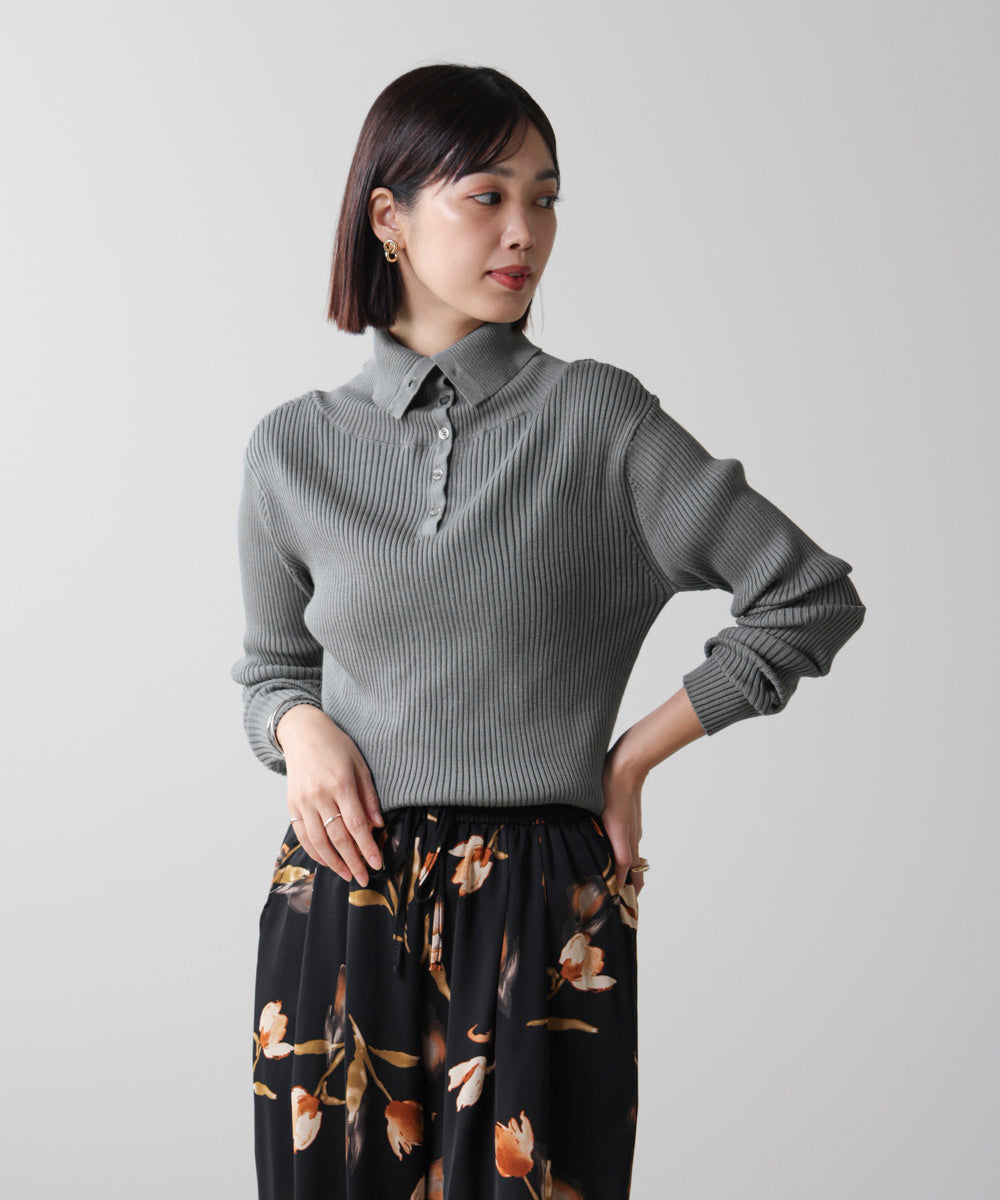 【温度調整素材】バック釦タートルニット