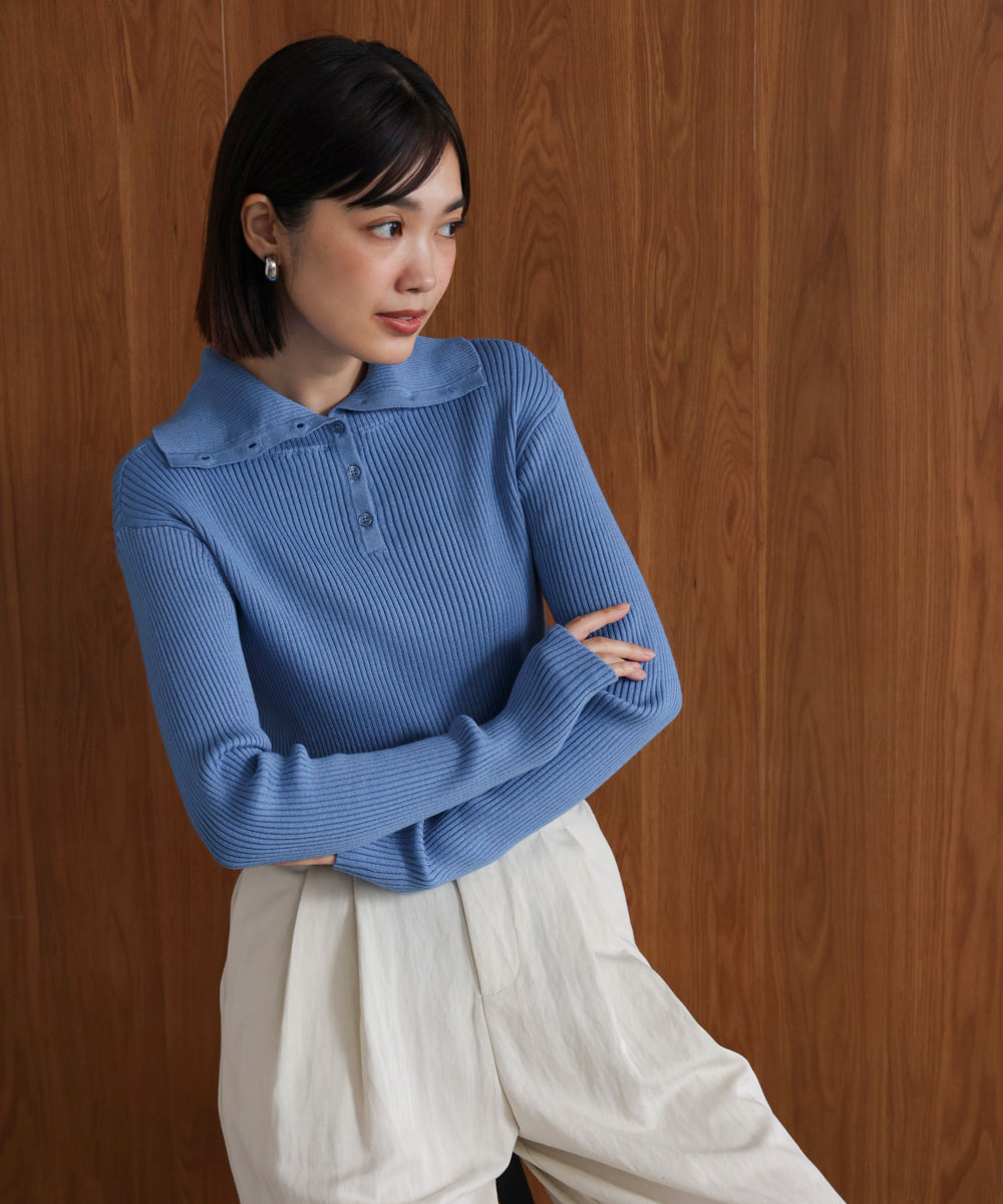 【温度調整素材】バック釦タートルニット