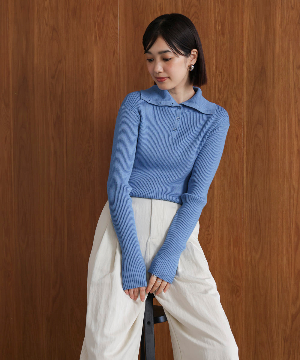 【温度調整素材】バック釦タートルニット