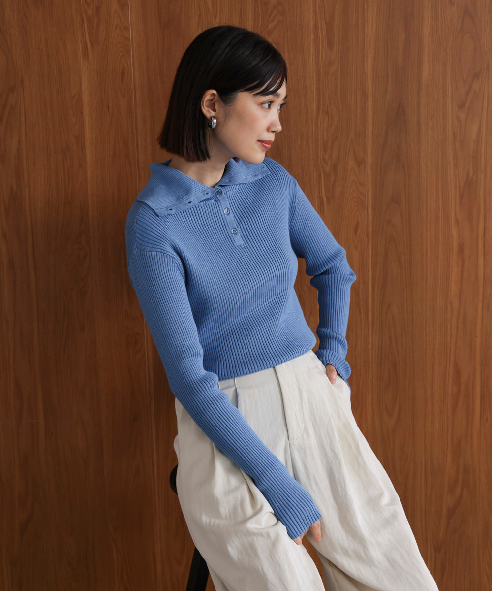 【温度調整素材】バック釦タートルニット