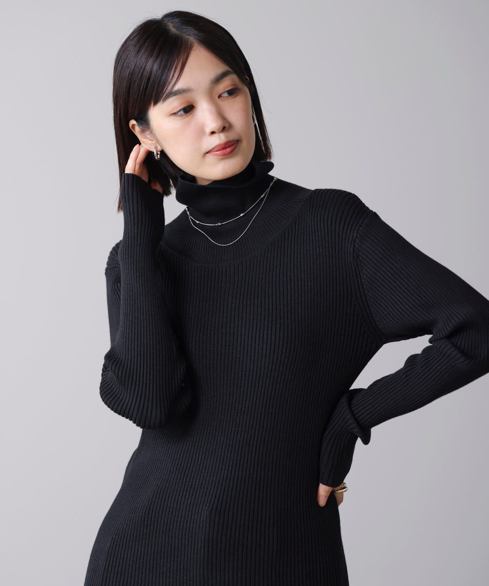 【温度調整素材】バック釦タートルニット
