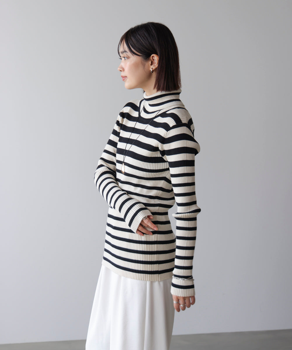 【温度調整素材】バック釦タートルニット