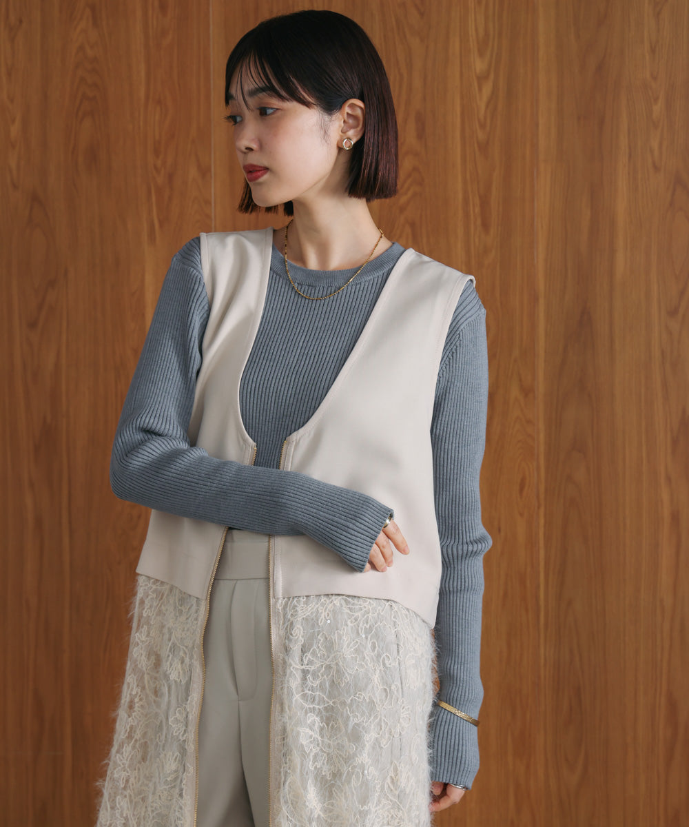 【温度調整素材】ラウンドネックニット