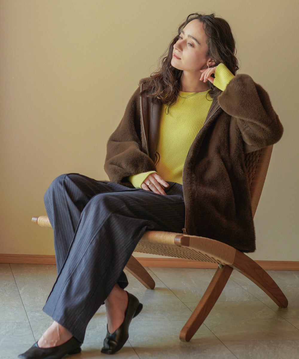 【温度調整素材】ラウンドネックニット