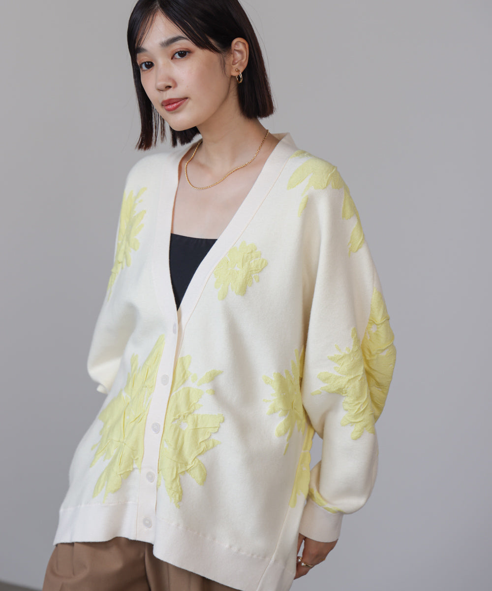 【新色追加】フラワージャガードドルマンニットカーディガン