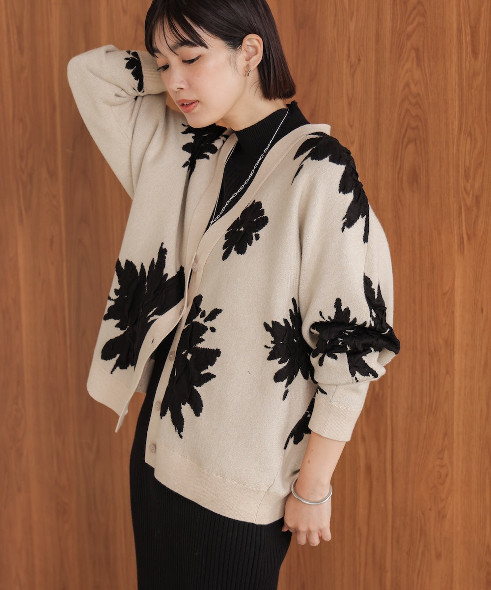 【新色追加】フラワージャガードドルマンニットカーディガン