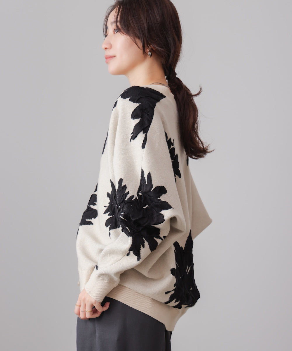 【新色追加】フラワージャガードドルマンニットカーディガン