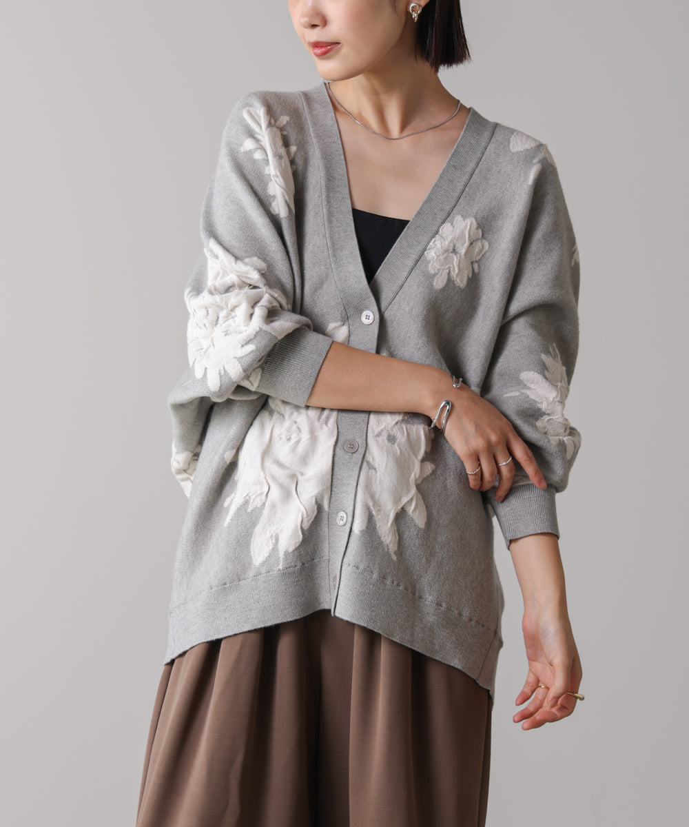 【新色追加】フラワージャガードドルマンニットカーディガン