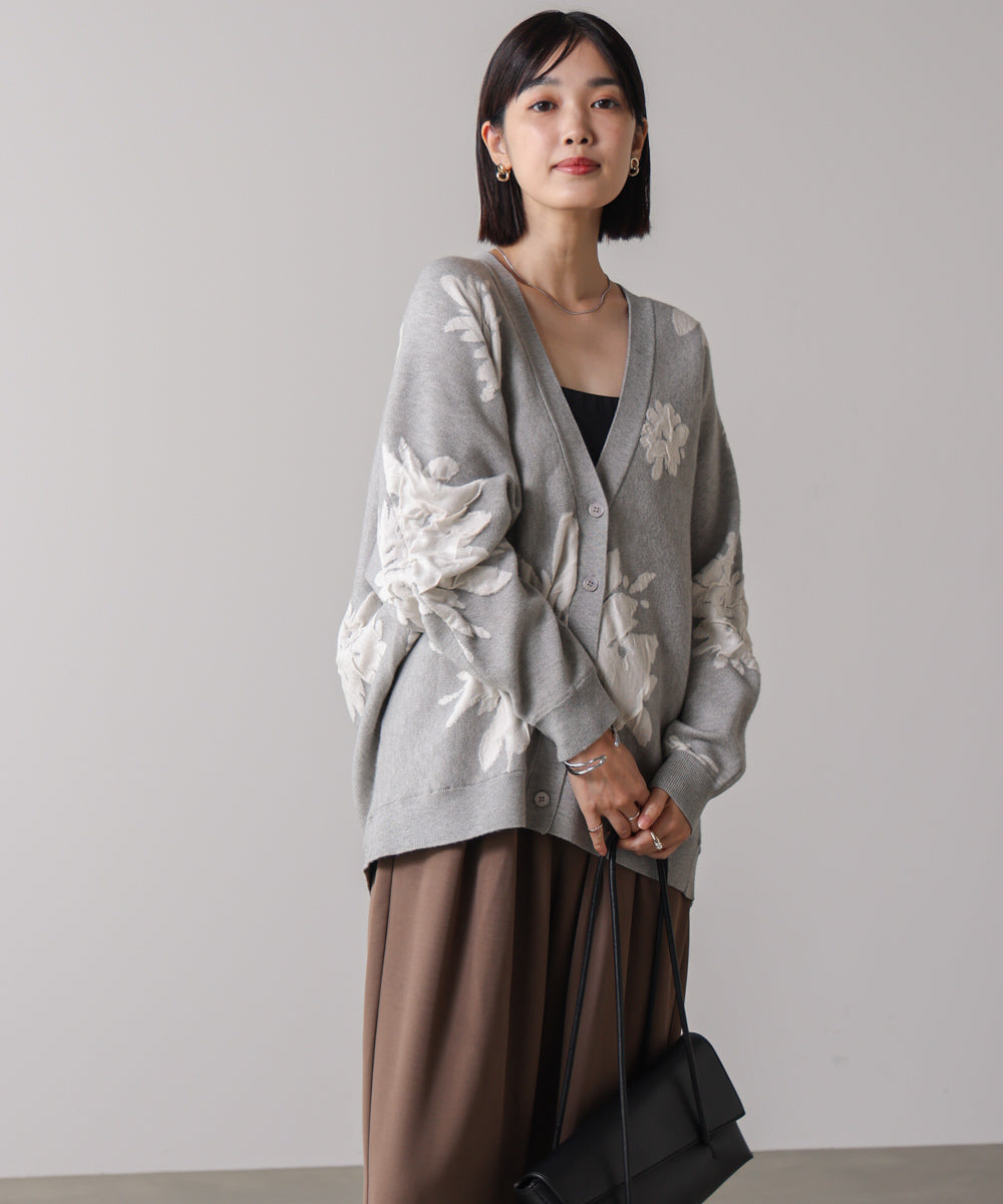 【新色追加】フラワージャガードドルマンニットカーディガン