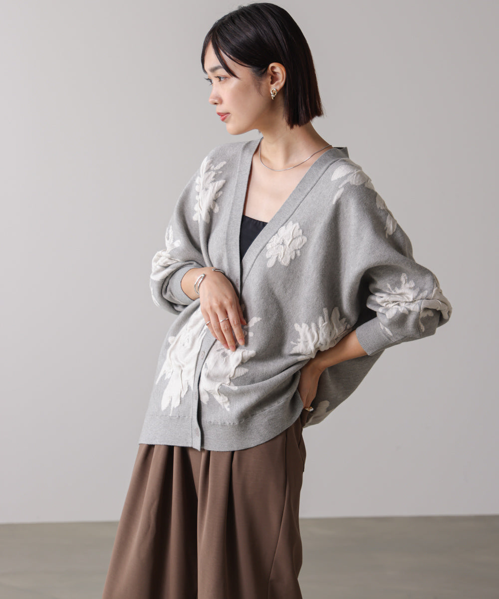 【新色追加】フラワージャガードドルマンニットカーディガン