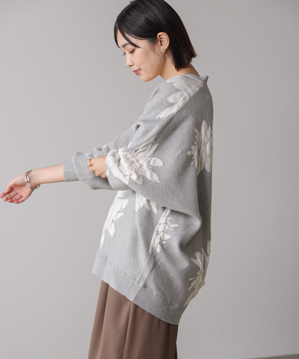 【新色追加】フラワージャガードドルマンニットカーディガン