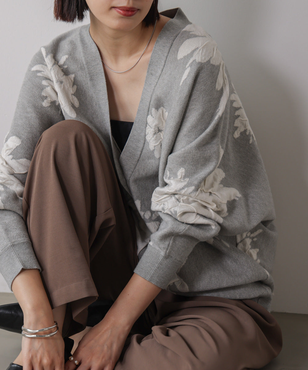 【新色追加】フラワージャガードドルマンニットカーディガン