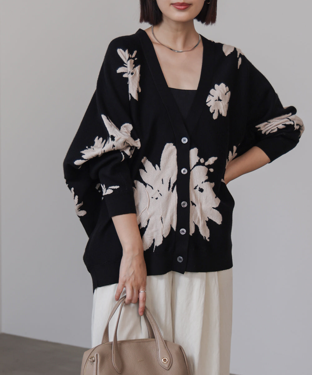 【新色追加】フラワージャガードドルマンニットカーディガン