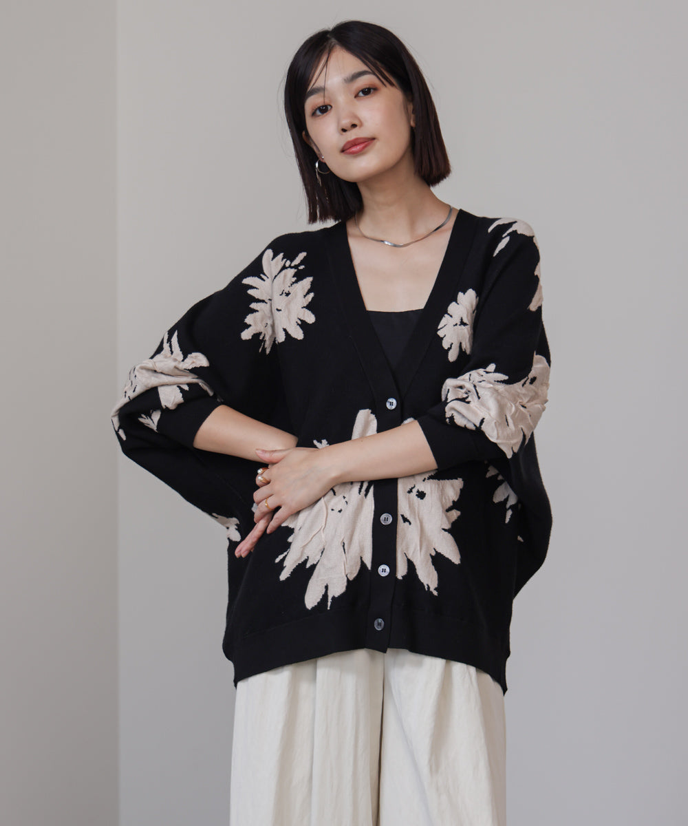 【新色追加】フラワージャガードドルマンニットカーディガン