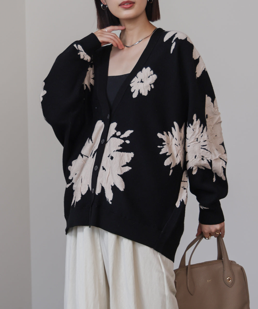 【新色追加】フラワージャガードドルマンニットカーディガン
