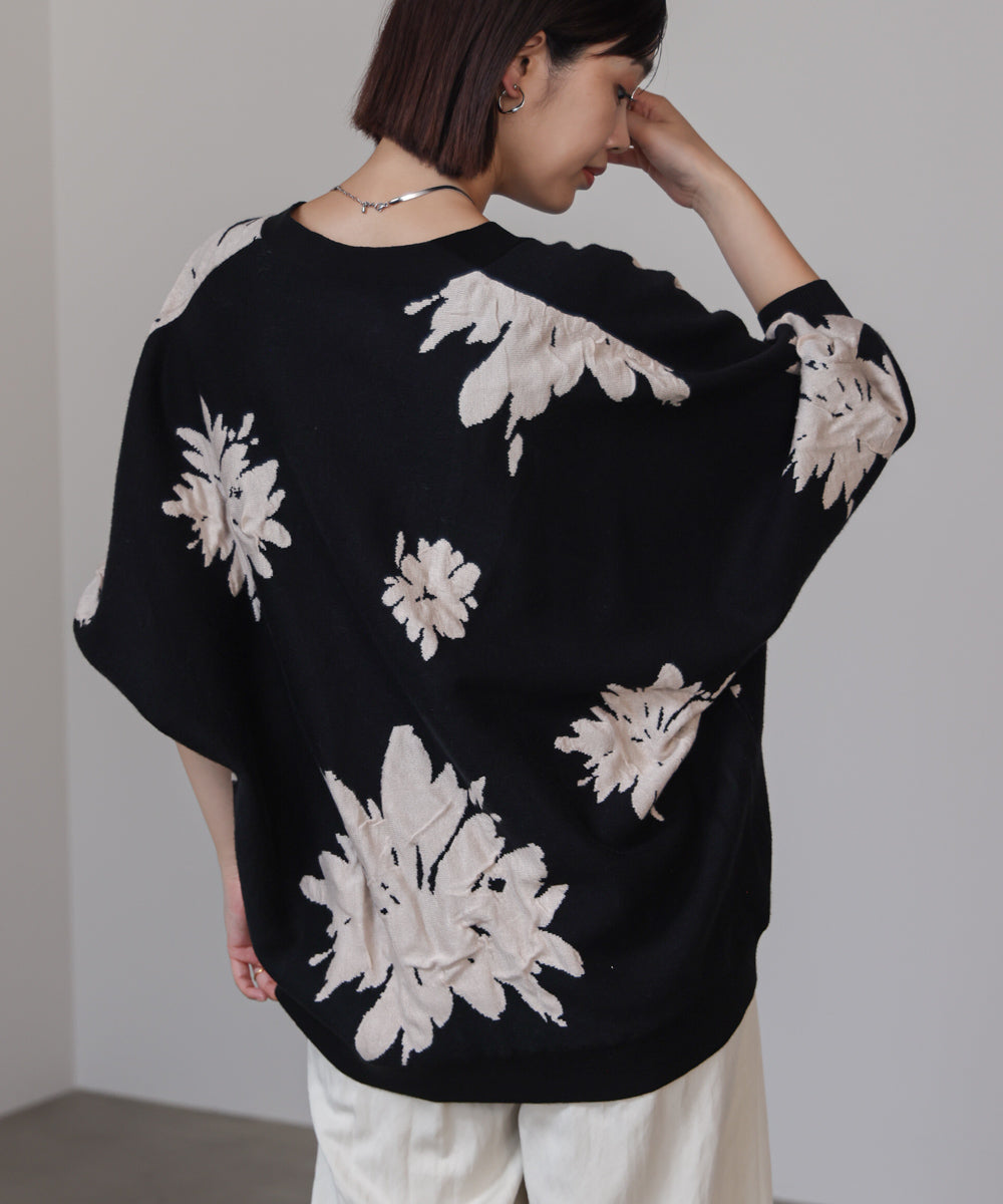 【新色追加】フラワージャガードドルマンニットカーディガン