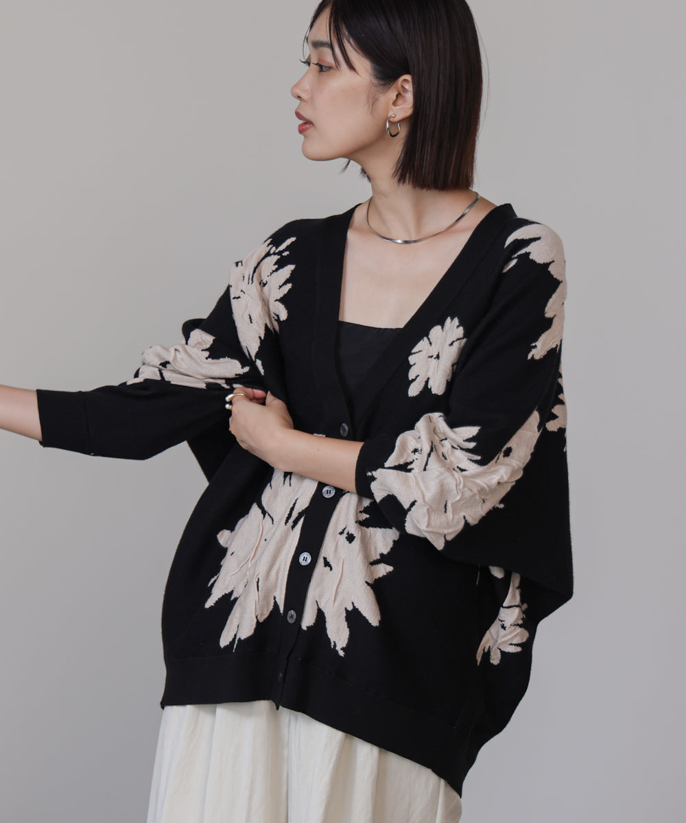【新色追加】フラワージャガードドルマンニットカーディガン
