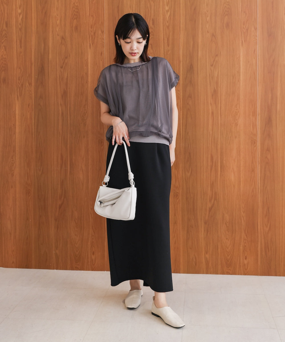 チュールドッキングノースリーブニット