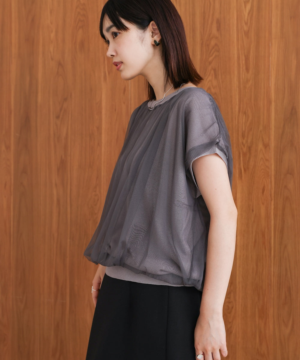 チュールドッキングノースリーブニット