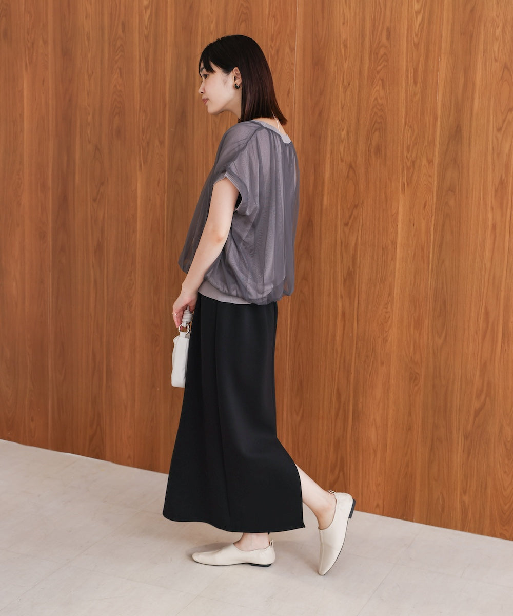 チュールドッキングノースリーブニット