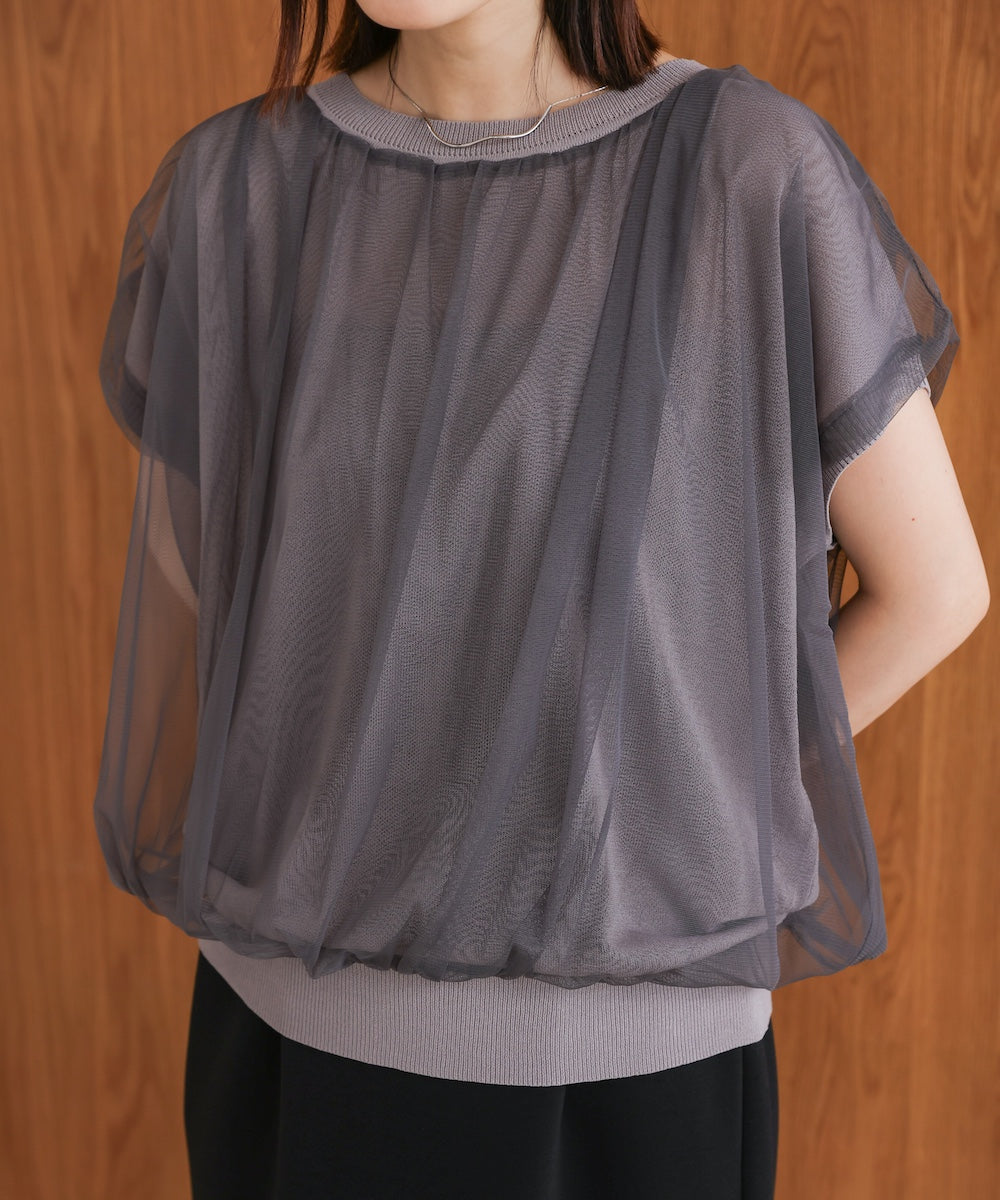 チュールドッキングノースリーブニット