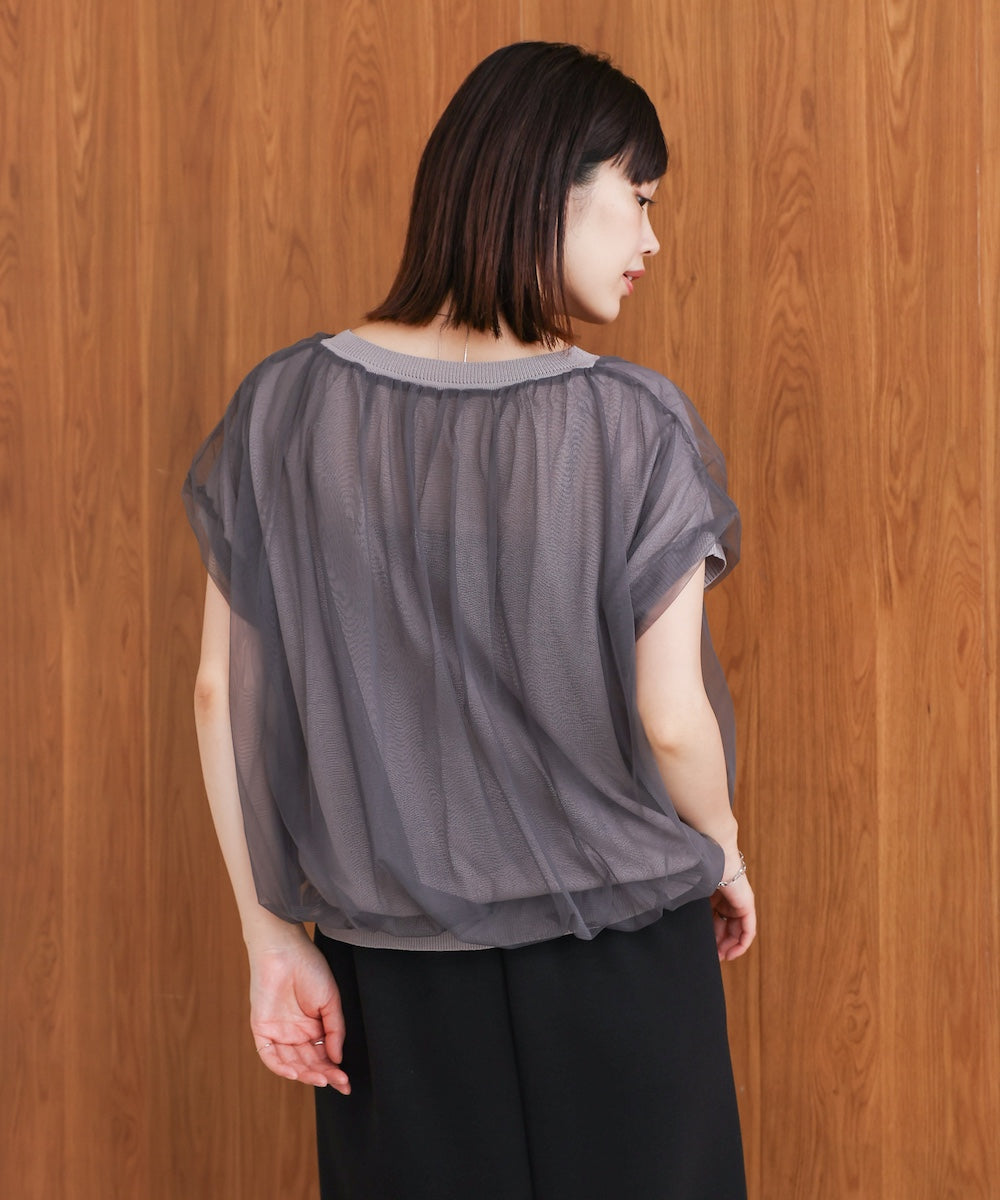 チュールドッキングノースリーブニット