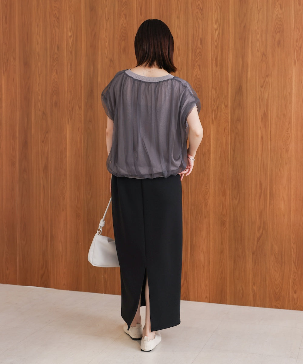 チュールドッキングノースリーブニット