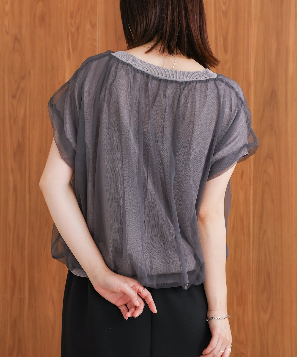 チュールドッキングノースリーブニット