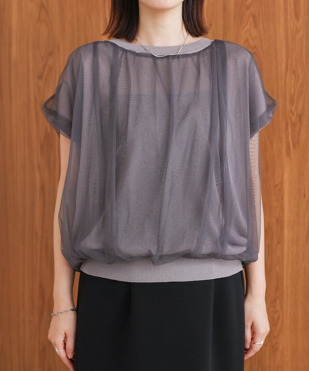 チュールドッキングノースリーブニット