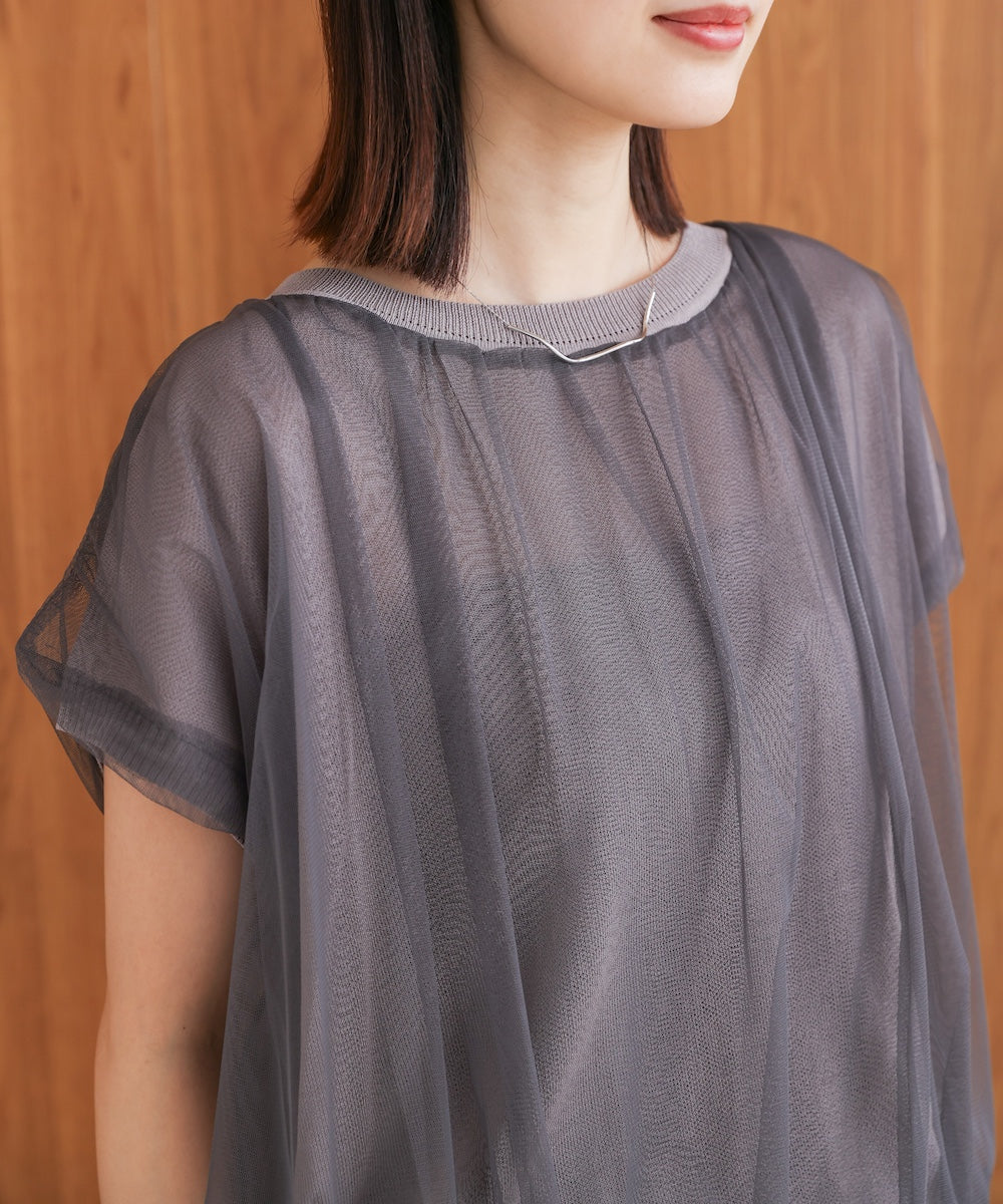 チュールドッキングノースリーブニット