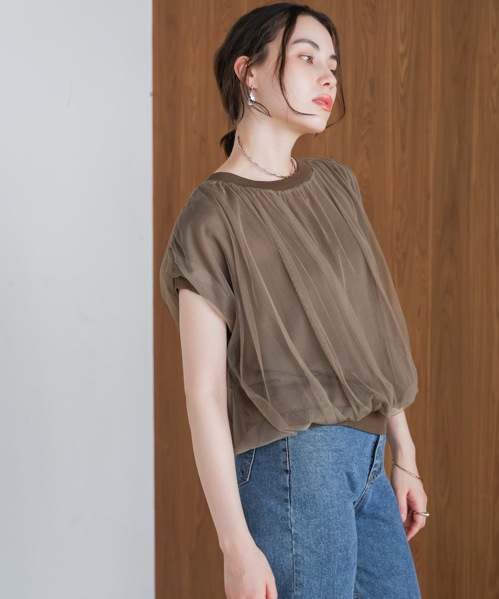 チュールドッキングノースリーブニット