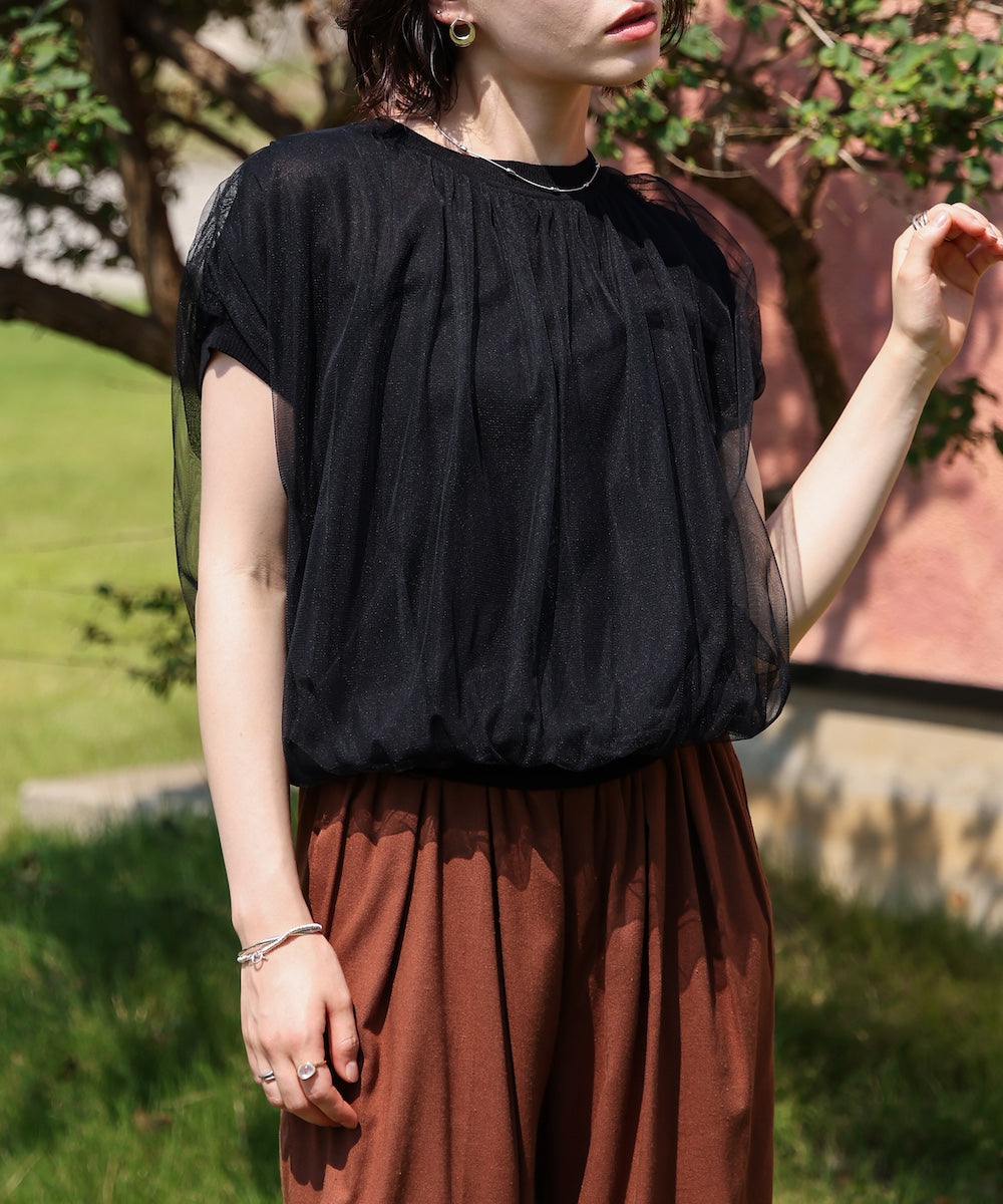 チュールドッキングノースリーブニット