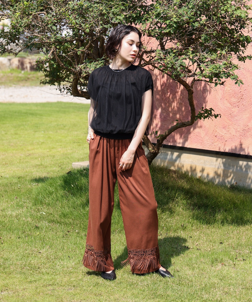 チュールドッキングノースリーブニット