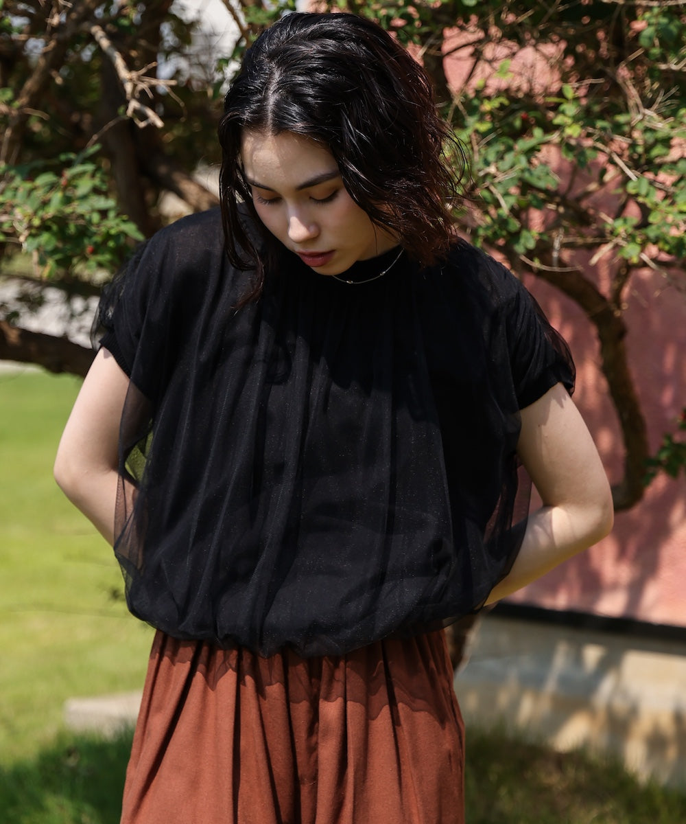 チュールドッキングノースリーブニット