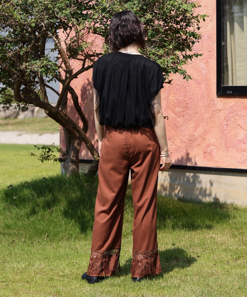 チュールドッキングノースリーブニット