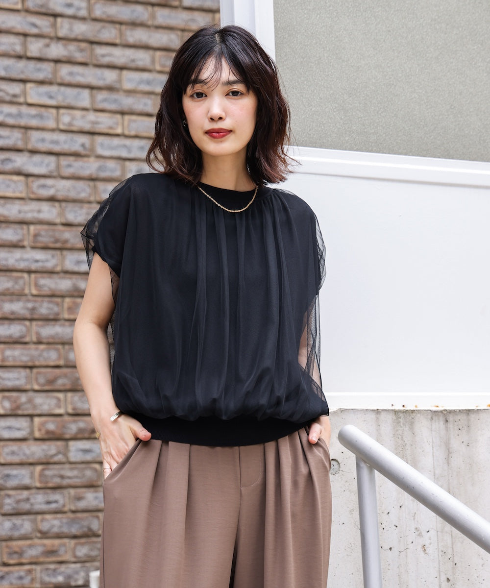 チュールドッキングノースリーブニット