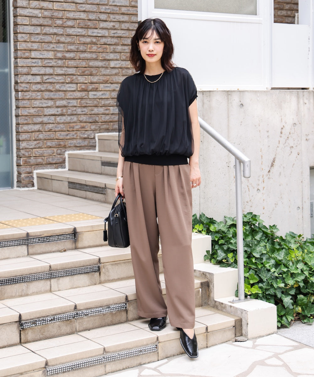 チュールドッキングノースリーブニット