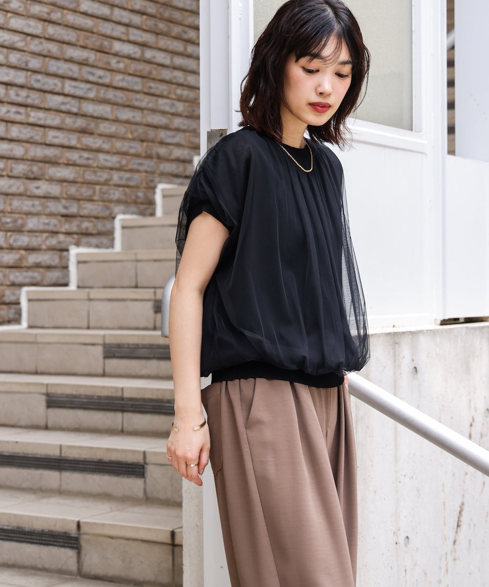 チュールドッキングノースリーブニット