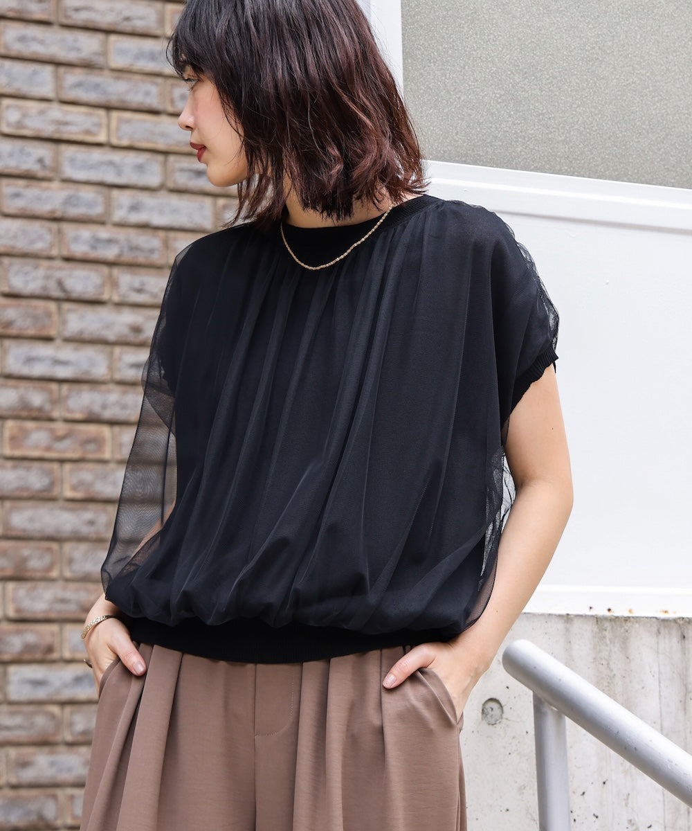 チュールドッキングノースリーブニット