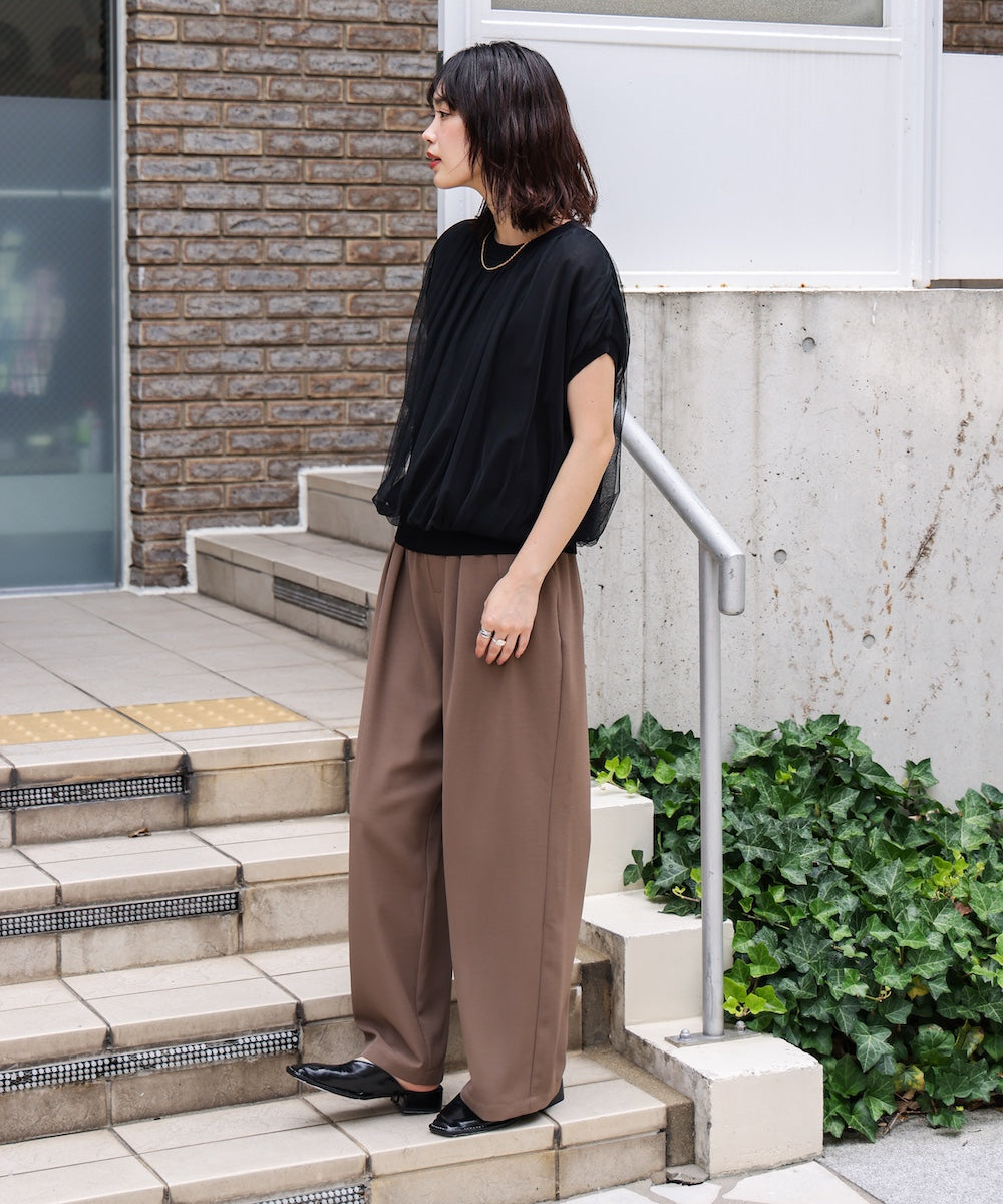 チュールドッキングノースリーブニット