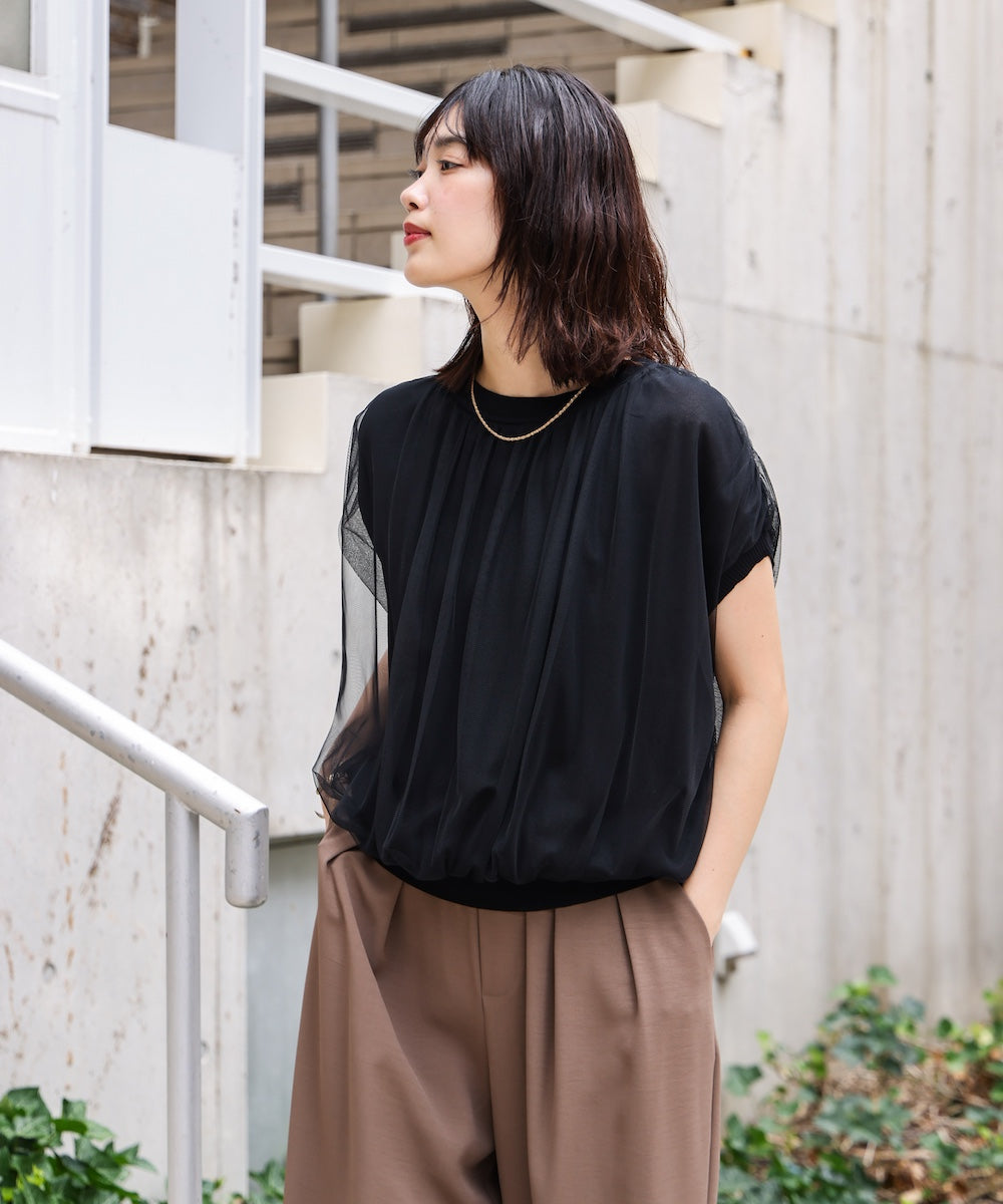 チュールドッキングノースリーブニット