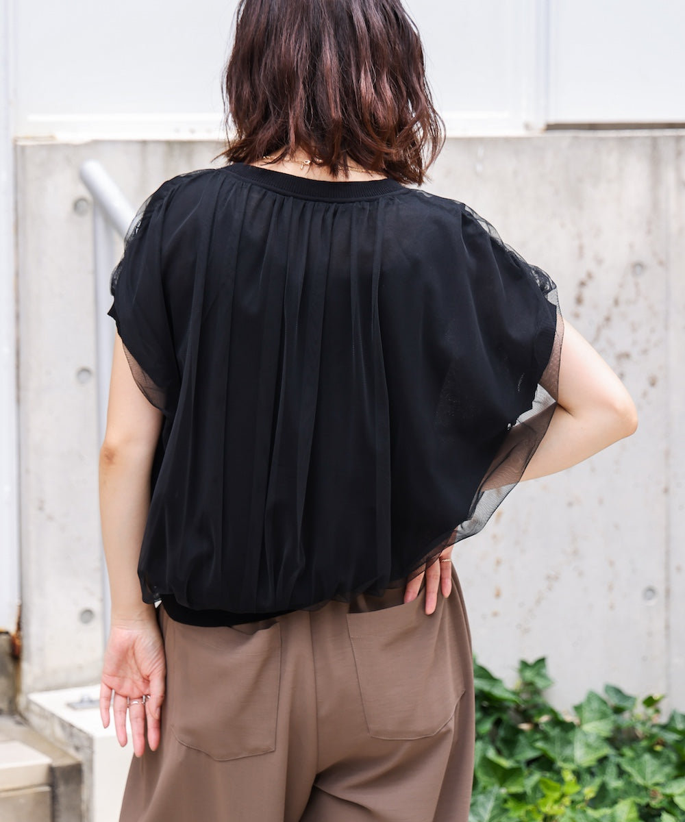 チュールドッキングノースリーブニット