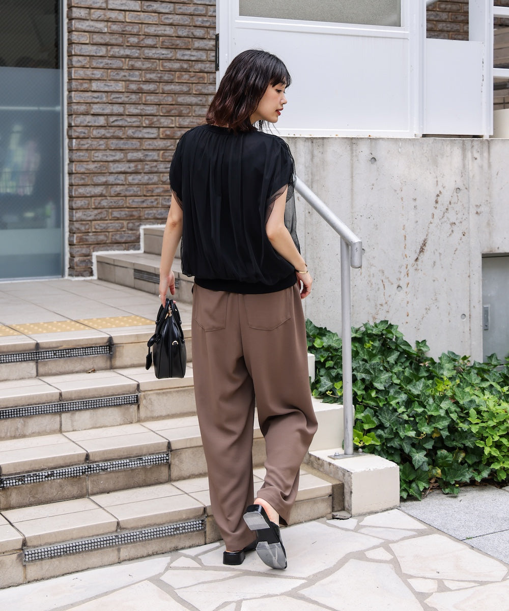 チュールドッキングノースリーブニット