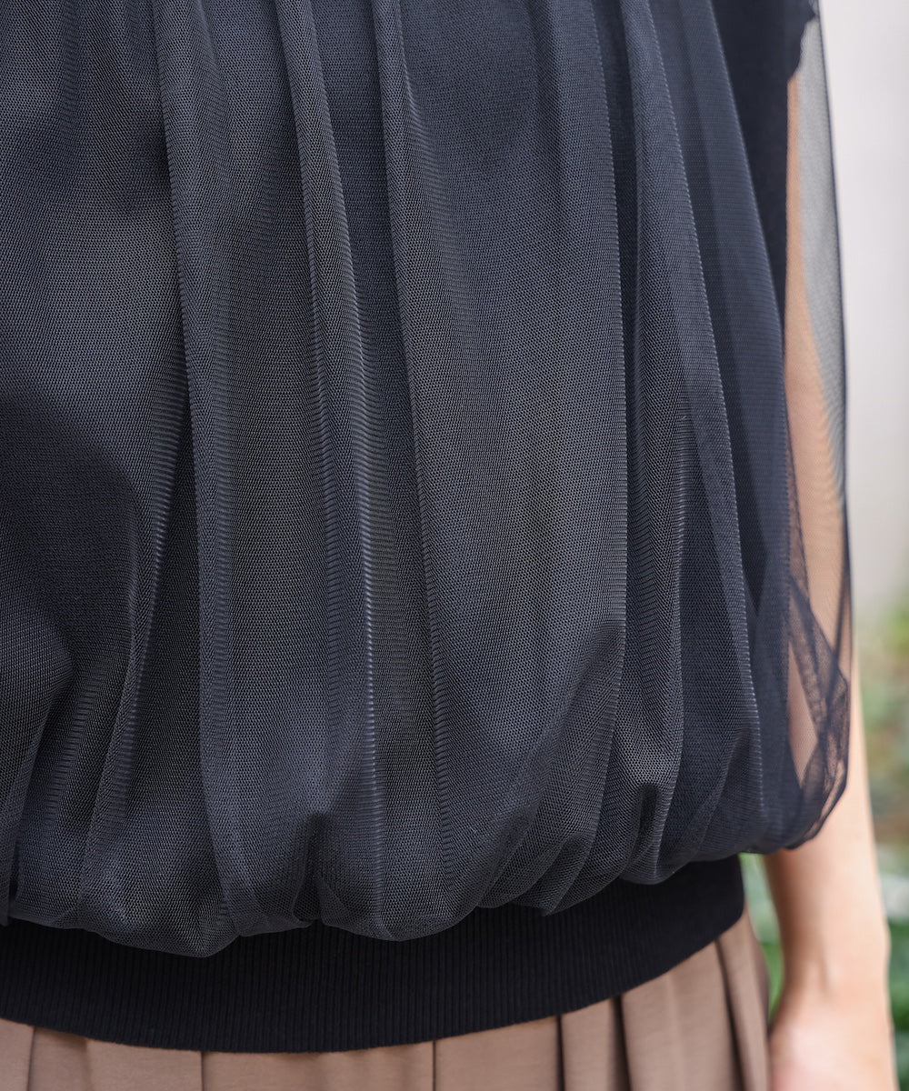 チュールドッキングノースリーブニット