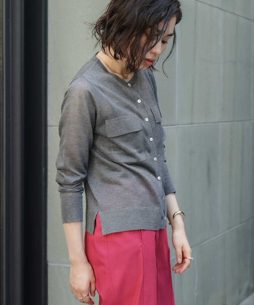 胸フラップポケットシアーニットカーディガン