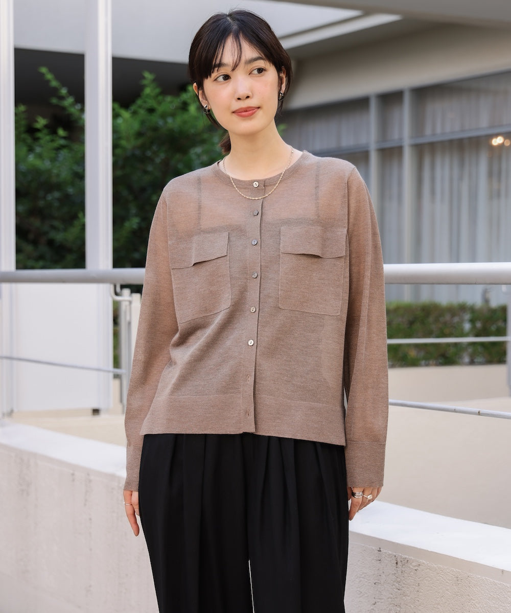 胸フラップポケットシアーニットカーディガン