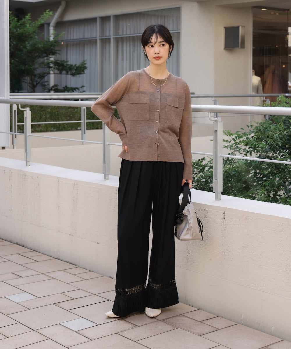 胸フラップポケットシアーニットカーディガン