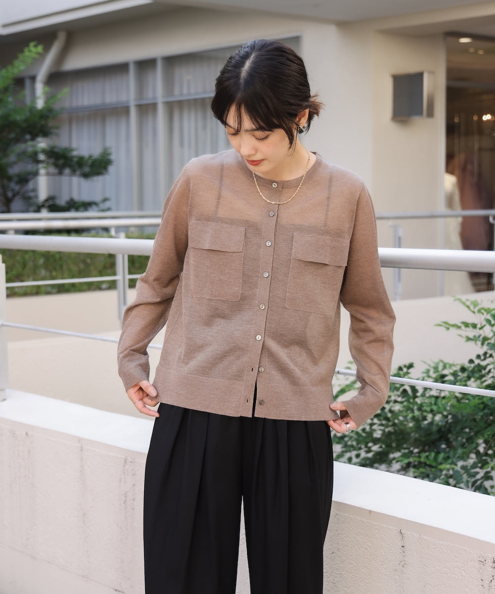 胸フラップポケットシアーニットカーディガン