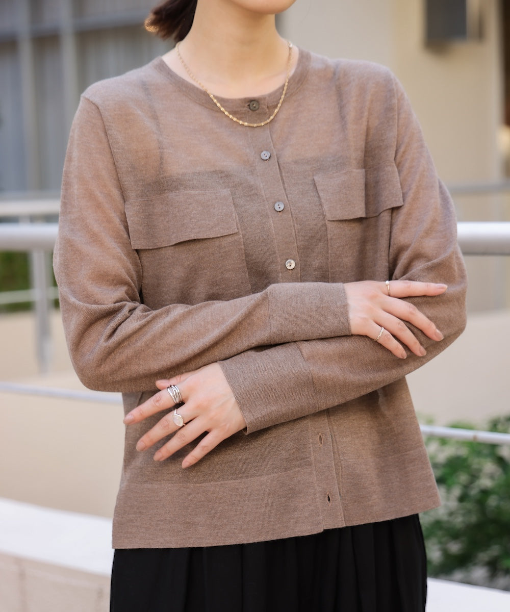 胸フラップポケットシアーニットカーディガン