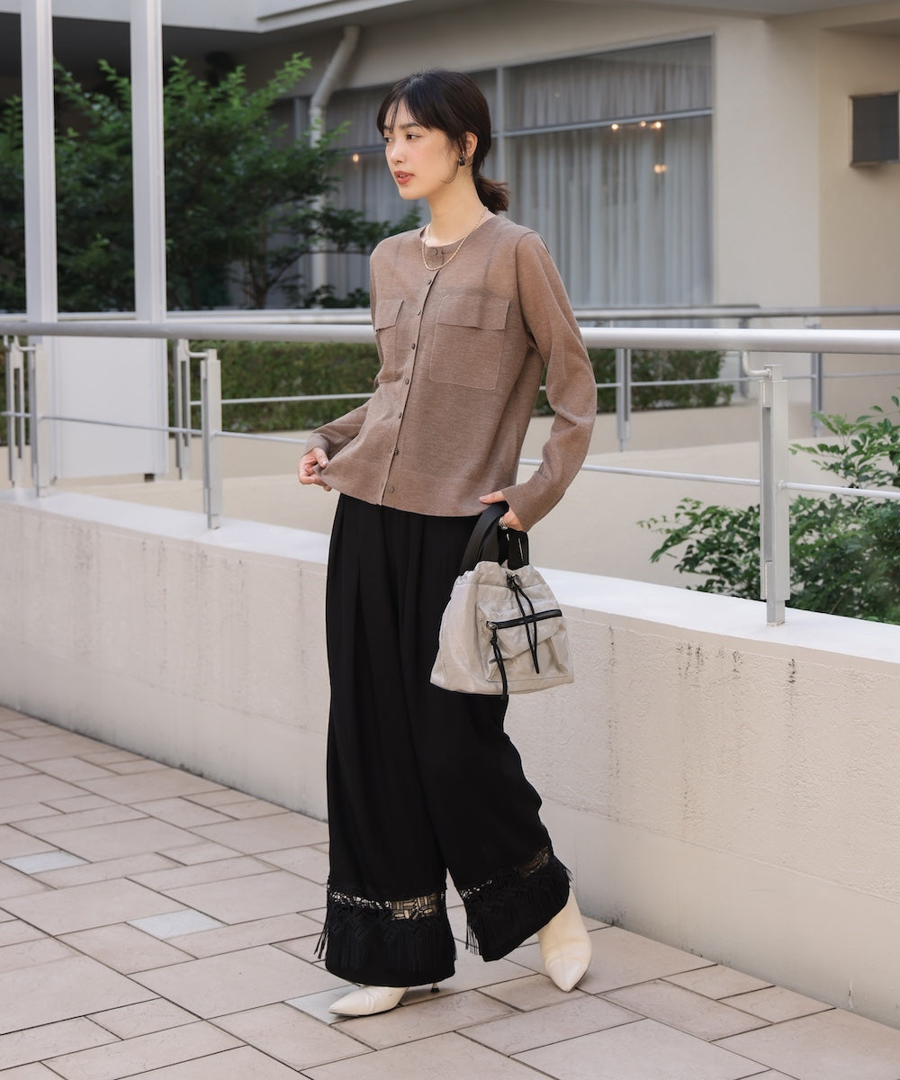 胸フラップポケットシアーニットカーディガン